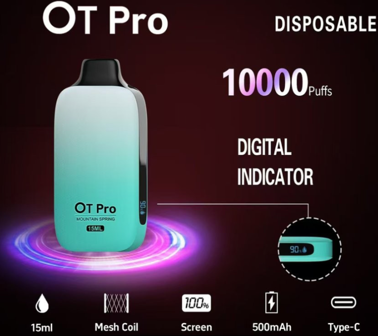 OT Pro冰盒 10000口一次性雾化设备 产品科普:10000口续航·液晶油显·Mesh网芯·Type‑C充电